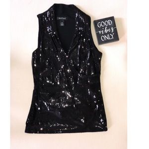 WhiteHouseBlackMarket Black Sequin SleevelessTop